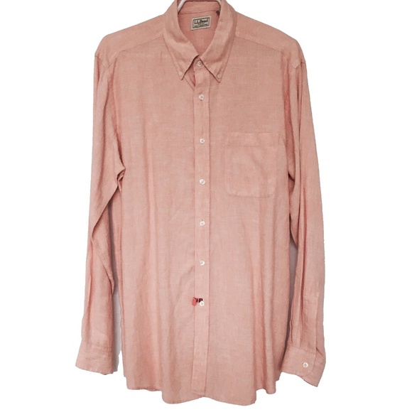 LL Bean Shirt Sz Medium - Reg 100% Linen Long Sleeve Button Down Orange Peach - Picture 1 of 5